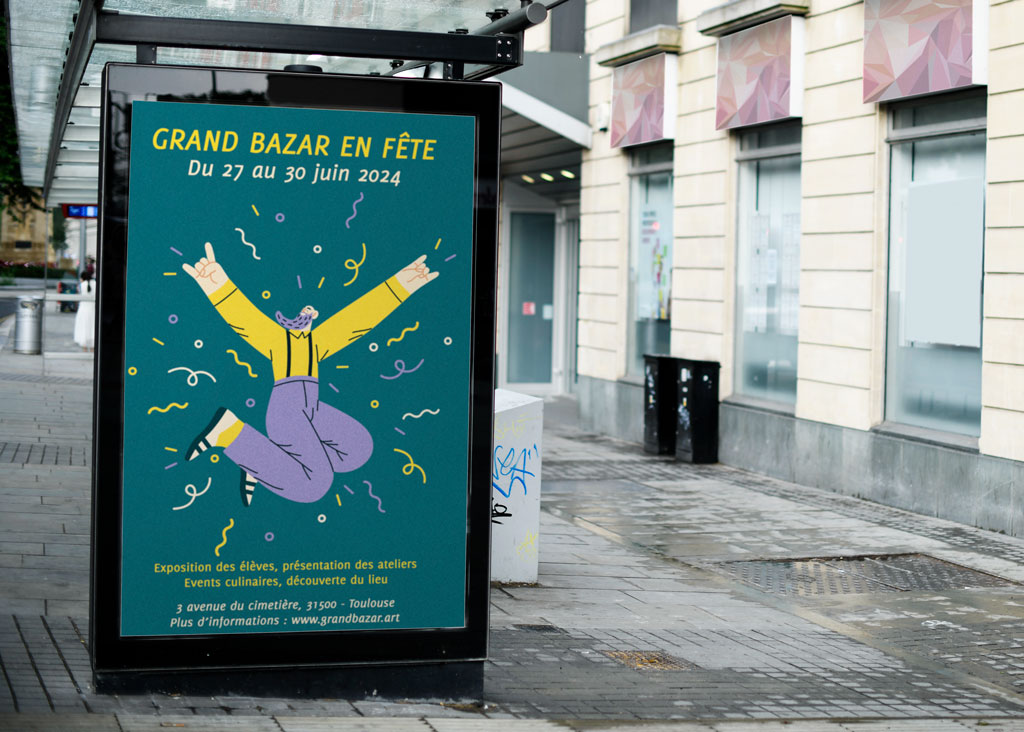 communication affiche culturelle Grand Bazar 2024 - Création design graphique Toulouse Audrey Bourdin Atelier Pieko