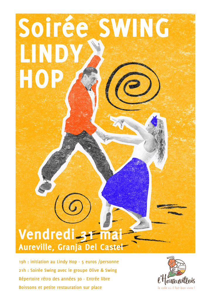 Affiche de concert swing et café associatif - Illustration musicale créée par Audrey Bourdin de l'Atelier Pieko à Toulouse