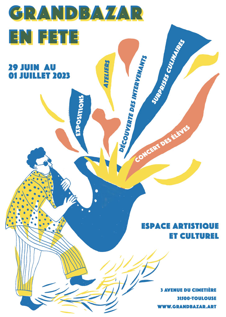 Illustration flyer Grand Bazar par Audrey Bourdin - Atelier Pieko graphisme Toulouse