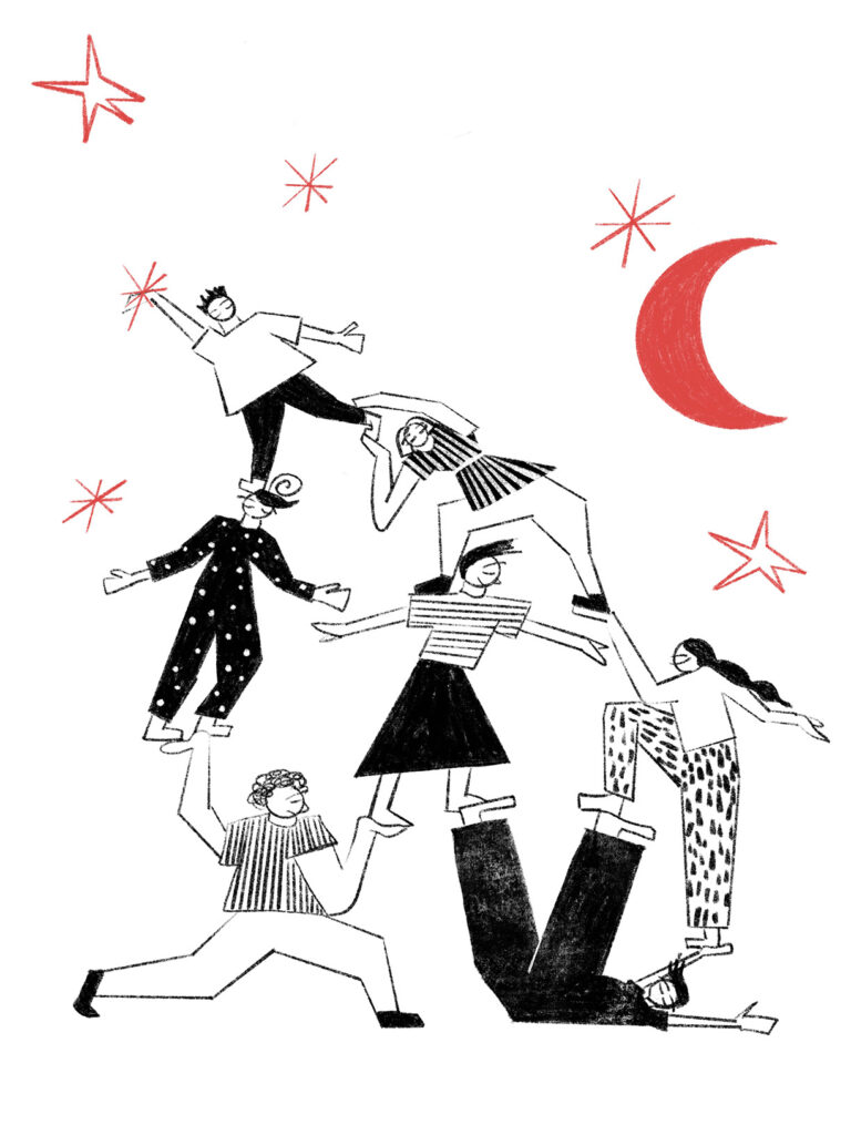 llustration entraide et soutien en médiation professionnelle, création par Audrey Bourdin - Atelier Pieko Toulouse