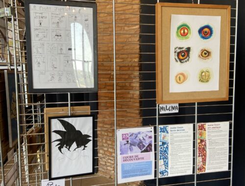 Exposition des créations d'enfants et des adolescents lors d'un cours à Aureville, organisée par Audrey Bourdin de l'Atelier Pieko à Toulouse