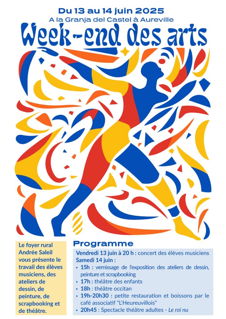 Affiche événement culturel Foyer Rural Aureville, création graphique par Audrey Bourdin - Atelier Pieko Toulouse