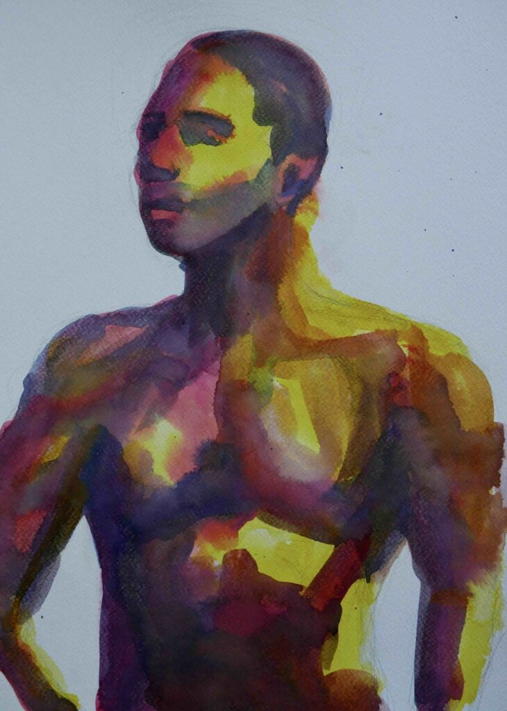 Dessin de modèle vivant à l'encre et aquarelle, réalisé par Audrey Bourdin de l'Atelier Pieko à Toulouse